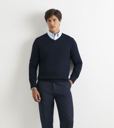 Paul Merino Blend V-neck Jumper Navy