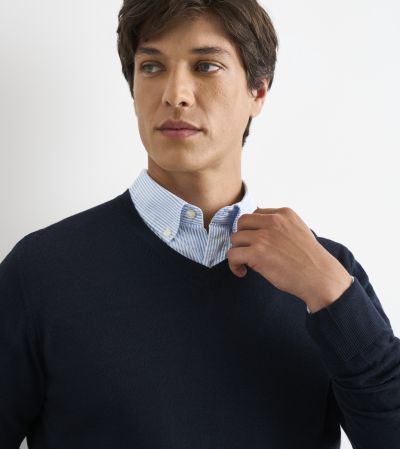 Paul Merino Blend V-neck Jumper Navy