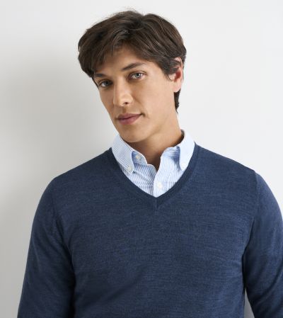 Paul Merino Blend V-neck Jumper Denim Blue