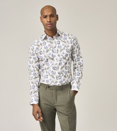 Luxury Cotton Formal Shirt Tailored Green Floral