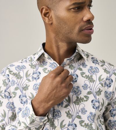 Luxury Cotton Formal Shirt Tailored Green Floral