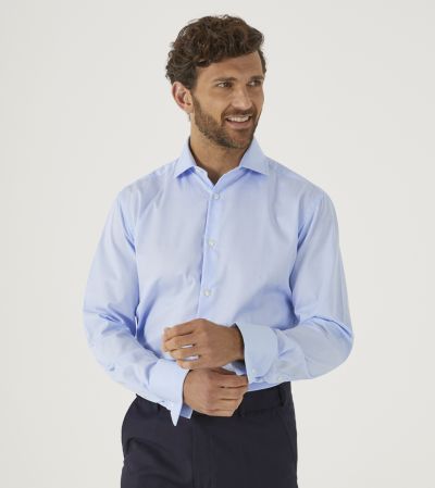 Cotton Formal Shirt Tailored Blue Dobby