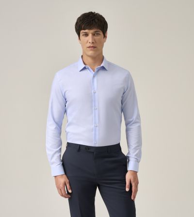Cotton Rich Formal Shirt Slim Blue Pin Dot