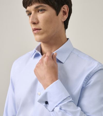 Premium Cotton Formal Shirt Tailored Blue Dobby