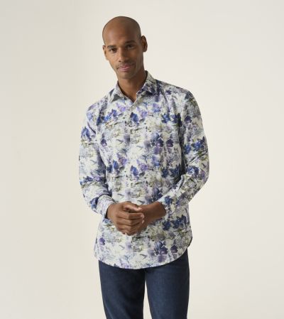 Formal Tailored Fit Shirt Purple Watercolour Print
