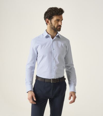 Luxury Formal Tailored Fit Shirt Sky Blue Geo Print