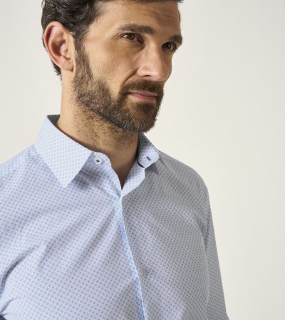 Luxury Formal Tailored Fit Shirt Sky Blue Geo Print