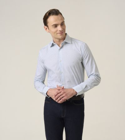 Cotton Formal Tailored Fit Shirt Blue Circle Design