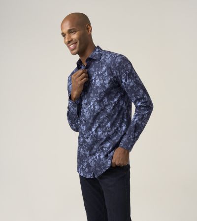 Cotton Formal Tailored Fit Shirt Blue Floral Design