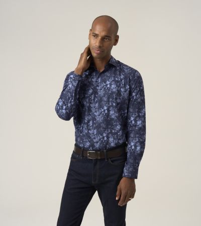 Cotton Formal Tailored Fit Shirt Blue Floral Design