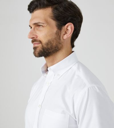 White Pinpoint Oxford Cotton Blend Formal Short Sleeve Shirt