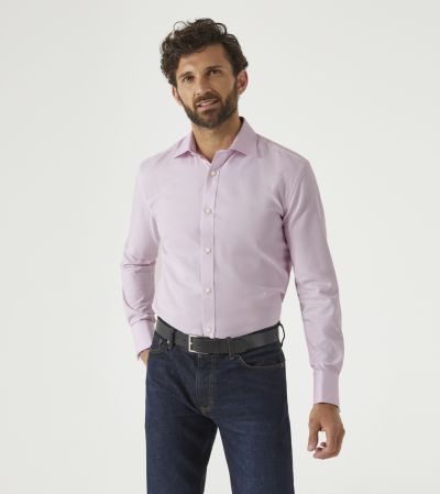 Cotton Formal Shirt Tailored Pink Dobby