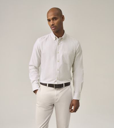 Washed Oxford Casual Tailored Fit Shirt Stone Beige Stripe