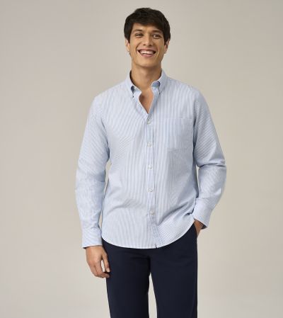 Washed Oxford Casual Tailored Fit Shirt Blue Stripe