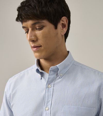 Washed Oxford Casual Tailored Fit Shirt Blue Stripe