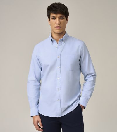 Washed Oxford Casual Tailored Fit Shirt Blue
