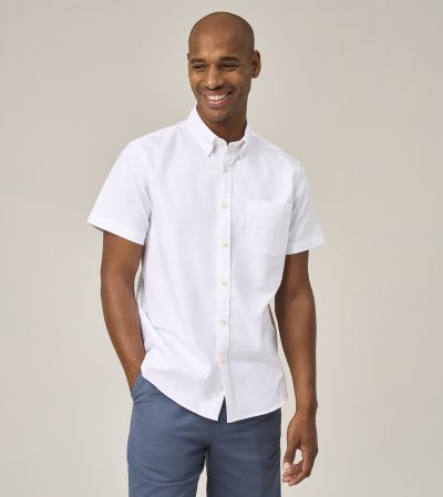 Washed Oxford Casual Tailored Fit Short Sleeve Shirt White