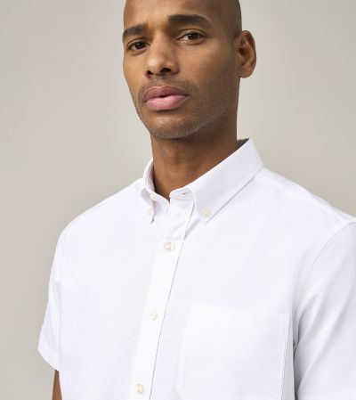Washed Oxford Casual Tailored Fit Short Sleeve Shirt White