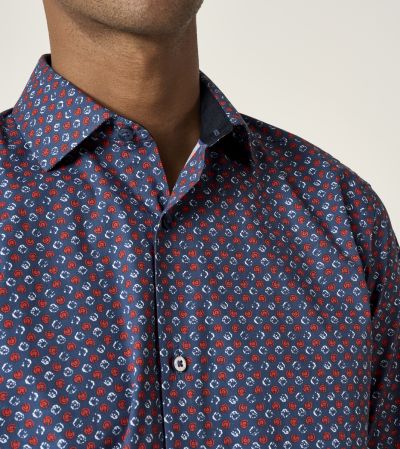 Cotton Casual Short Sleeve Shirt Regular Navy & Red Circles