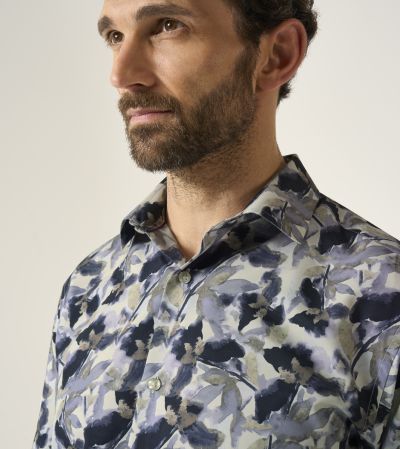 Cotton Casual Short Sleeve Shirt Regular Watercolour Print