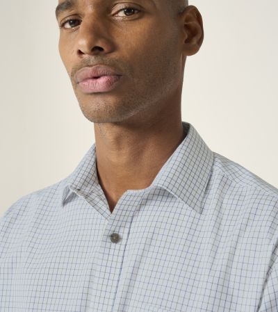 Cotton Casual Long Sleeve Shirt Regular White with Olive / Navy Check