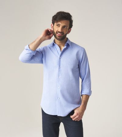 Linen Blend Casual Shirt Tailored Blue