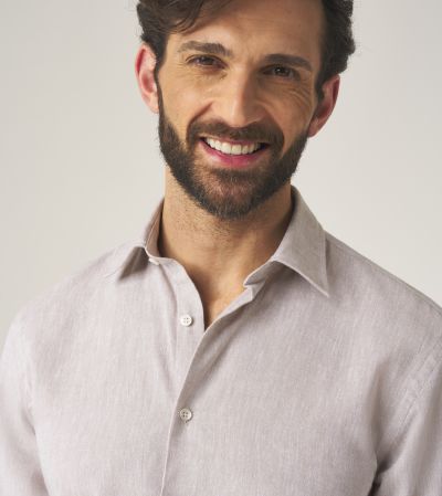 Linen Blend Casual Shirt Tailored Stone Grey