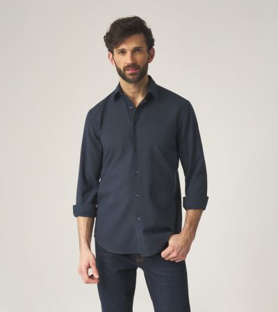 Linen Blend Casual Shirt Tailored Navy Blue