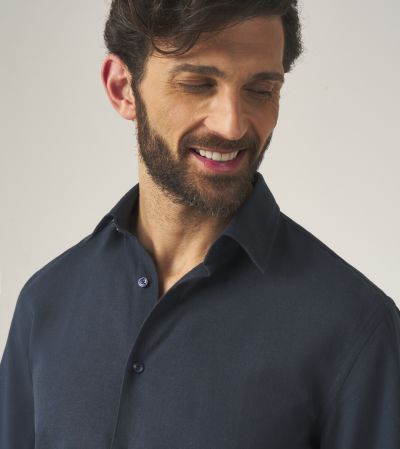 Linen Blend Casual Shirt Tailored Navy Blue