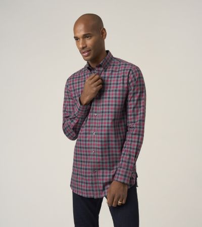 Cotton Casual Regular Fit Shirt Navy / Berry Check