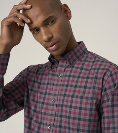 Cotton Casual Regular Fit Shirt Navy / Berry Check