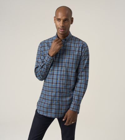 Cotton Casual Regular Fit Shirt Blue / Grey Check