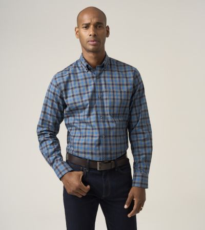 Cotton Casual Regular Fit Shirt Blue / Grey Check