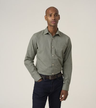 Cotton Casual Regular Fit Shirt Green Check