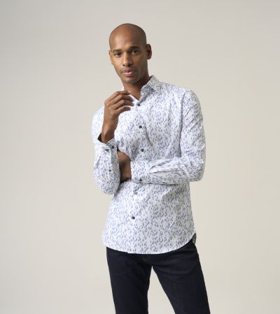 Cotton Party Shirt Tailored White / Blue Alpine Tree Print
