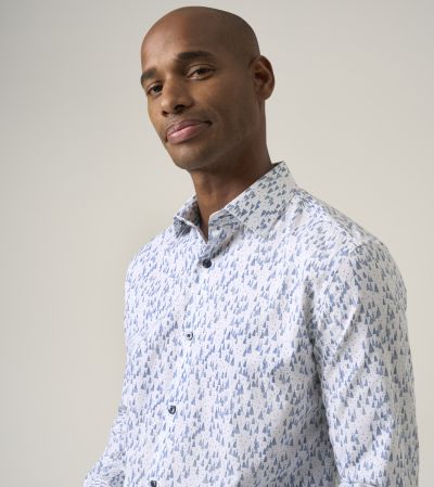 Cotton Party Shirt Tailored White / Blue Alpine Tree Print