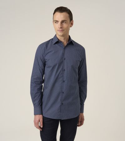 Cotton Party Shirt Tailored Navy / White Geo Print