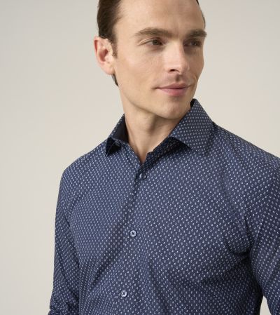 Cotton Party Shirt Tailored Navy / White Geo Print