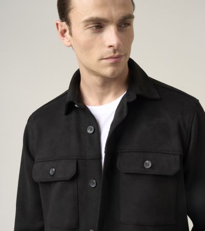 Casual Black Faux Suede Shacket