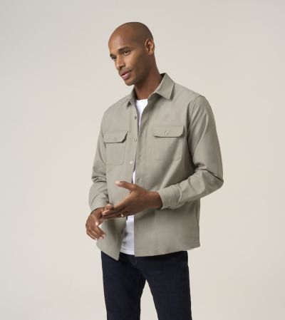 Casual Stretch Stone Beige Twill Overshirt