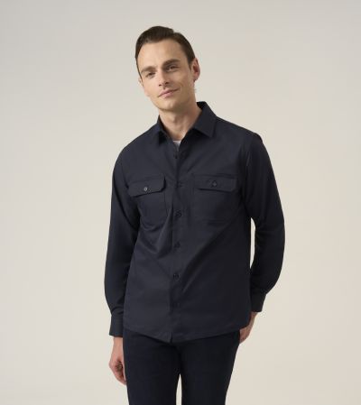 Navy Blue Stretch Twill Overshirt