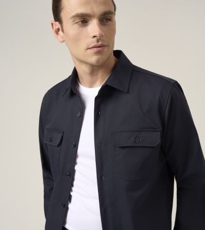 Navy Blue Stretch Twill Overshirt