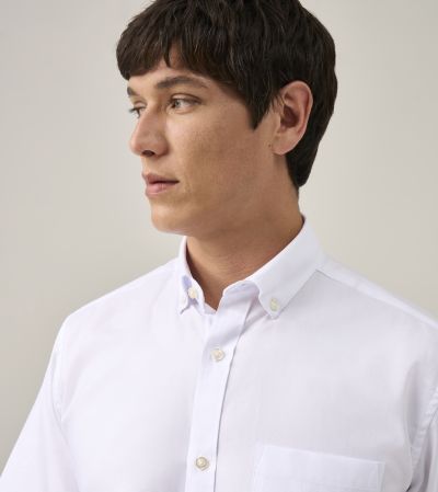 White Pinpoint Oxford Cotton Blend Formal Short Sleeve Shirt