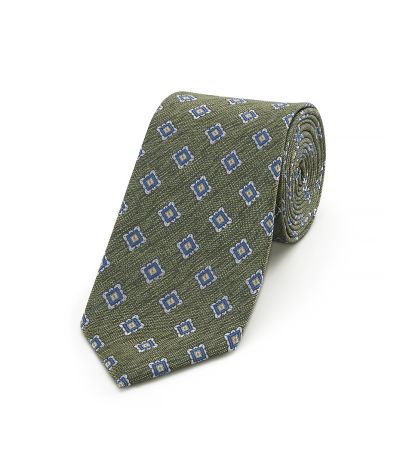 Olive Green Geometric Blue Pattern Tie