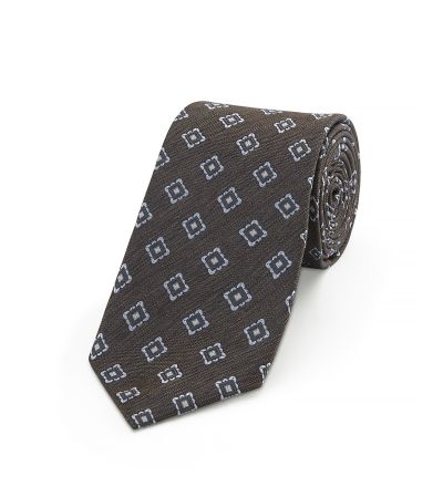 Chocolate Brown Tie with Blue Geometric Design