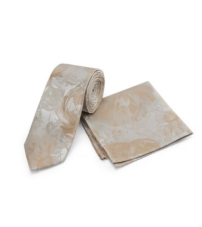 Champagne Silk Floral Tie and Pocket Square