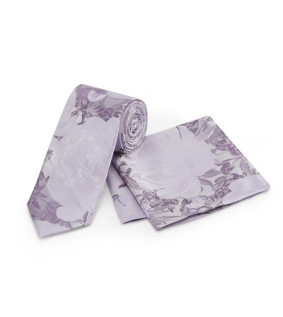 Lilac Purple Silk Floral Tie and Pocket Square