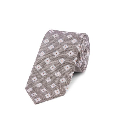 Taupe Geometric Silk Tie