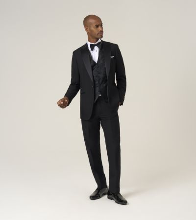 Sinatra Black Tailored Fit Dinner Suit with Black Paisley Waistcoat