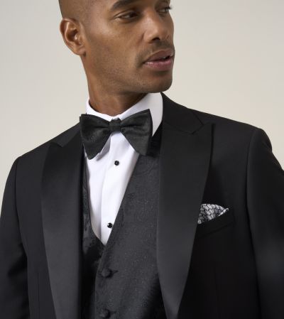 Sinatra Black Tailored Fit Dinner Suit with Black Paisley Waistcoat